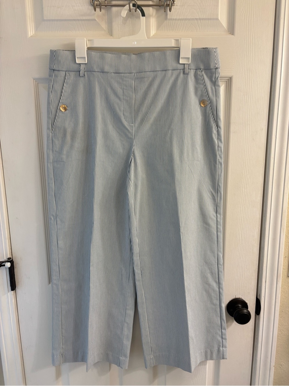 Jules & Leopold Light Blue Pinstriped Wide-Leg Pants
